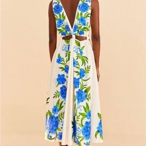 Farm Rio Romantic Garden Off White Cutout Midi Dress